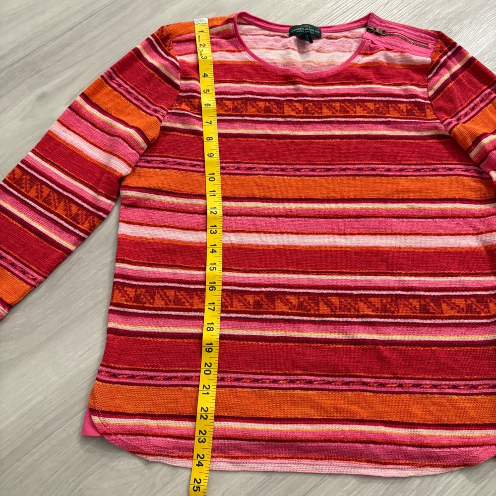 Lauren Ralph Lauren Top Women Pink Orange Striped Cotton Knit Zipper Shoulder XL - Picture 5 of 13